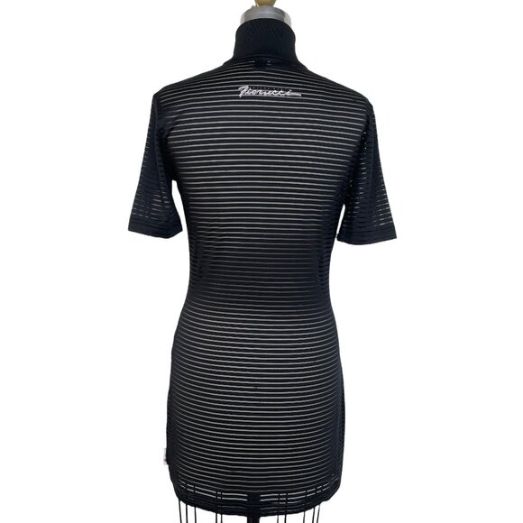 ADIDAS X FIORUCCI Women's black & white sheer stripe "FireBird" mini dress - Picture 3 of 9
